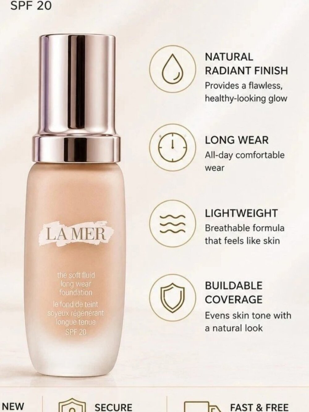 La Mer Skincolor de La Mer Soft Fluid Long Wear Foundation Ivory 1 SPF 20 1 oz - Picture 2 of 2